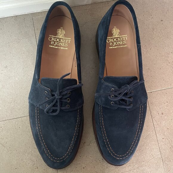 NEW Crockett & Jones Men's Blue Suede Falmouth Shoes-Sz. 12 US (11 UK) - Picture 1 of 11
